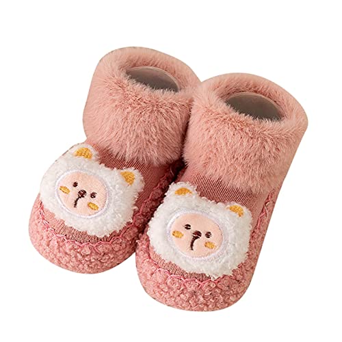 Baby Sock Shoes Cute Bear Warm Slippers Boys Girls Fleece Liner Ankle First Walking Shoes Lndoor Slippers