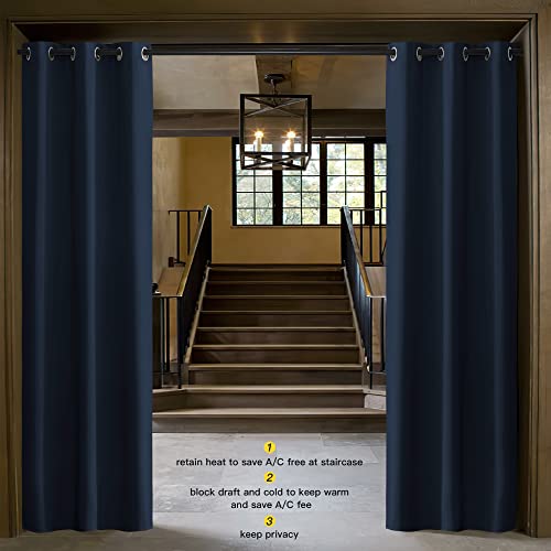 Image of NICETOWN Doorway Curtain Privacy, Door Cover Curtain, Sound Reducing Winter Insulated Thermal Room Darkening Blackout Curtains for Bedroom, 80 inch Length (1 Panel, 2.8ft Wide by 6.7ft Long, Navy)