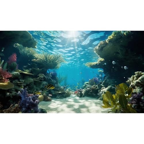Image of Undersea Fish Tank Background Deep Sea Coral Reef Aquarium Background Underwater Rock Cave Sunray Terrarium Backgrounds Tropical Fish Ocean Floor Aquarium Fish Tank Backgrounds Decor 72x24in