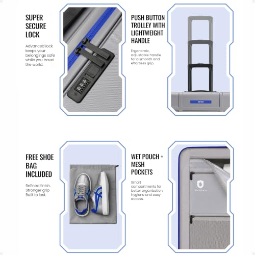 Image of SNITCH Blink 3Pc Set Silver Polycarbonate Hard Travel Suitcase - Suitcase for Travel Set of 3 & Luggage with 8 Wheels, Premium Lock, Wet & Dry Pouch & Free Shoe Bag