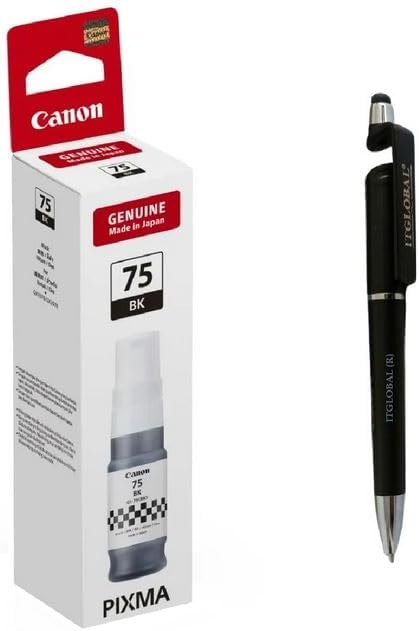 Gi 75 Black Ink Bottle Black Bundle with ITGlobal ® 3 in 1 Multi-Function Creative Mobile Phone Stand, Stylus Pen, Ballpoint Pen (Very Colors)