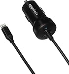 Amazon Basics 12W (5V, 2.4A) Car Charger with Lightning Cable (Straight) for iPhone and Apple Devices, 3 ft - Black