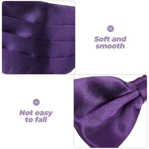 Set de corbata de moño con faja y pañuelo en púrpura miniatura 6