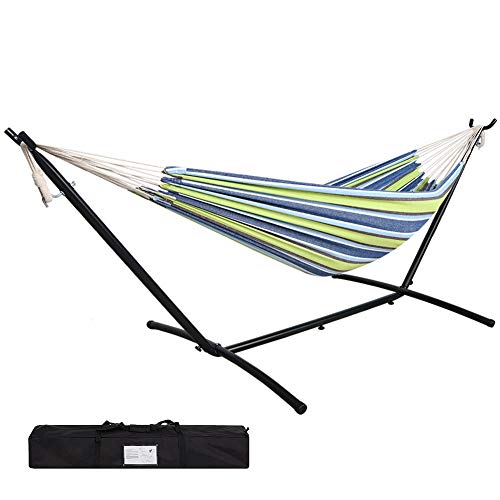 Prime Garden Double Hammock with Steel Stand for 2 Person Includes Portable Carrying
