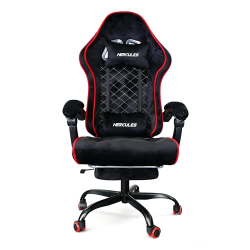 HERCULES ベルベット風 高級素材 通気性  リクライニング130度 フットレスト付き 在宅ワークチェア ワイド座面