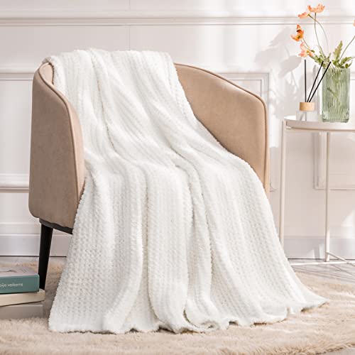 Recyco Super Soft Throw Blanket For Couch, Warm Cozy Lightweight Throw Blanket Knit Blankets For Bed Chair Sofa Living Room, White, 50X60 Inches, Laundry Bag Included #TOP5