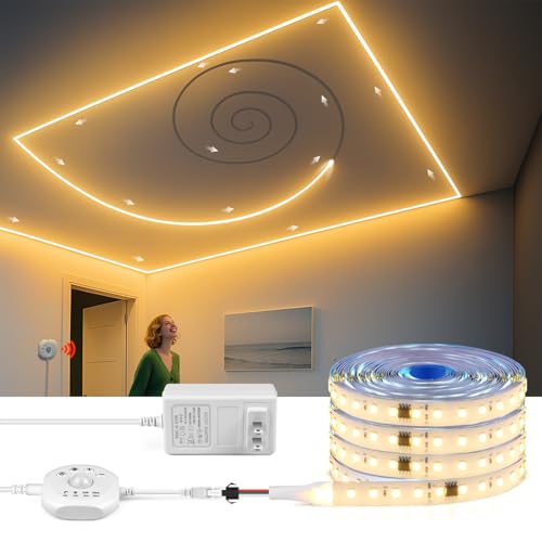 CHNMALITAI 32.8Ft Motion Activated Running Water Flowing LED Strip Light Kit,3000K Dimmable LED Strip Lights, 24V Motion Sensor Horse Race LED Tape Light for Room Stair Corridor