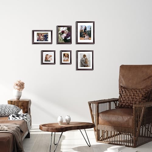 Image of iRahmen 10x12 Vintage Picture Frame with Mat 8x10 - High Definition Real Glass Wooden Photo Frames for Tabletop Display and Wall Mounting (Dark Brown, Set of 4)