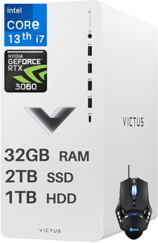 Image of HP Victus Gaming Desktop 2024 Newest Computer PC, Intel Core i7-13700 (16 Cores, Up to 5.2GHz), NVIDIA GeForce RTX 3060 Graphics, 32GB RAM, 2TB SSD, 1TB HDD, Wi-Fi 6, Win 11 Home, with Cefesfy Mouse