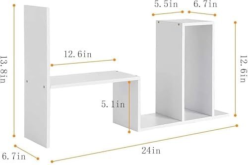 Mmdipon Small Wood Adjustable Desktop Bookshelf, Expandable Storage Rack, Display Shelf, Office Supplies Organizer (White) — view 2