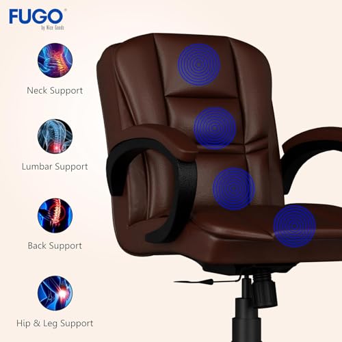 Image of FUGO FG233 Ergonomic Medium Back Office Chair with 3-Year Warranty, Adjustable Height, Cushioned Back&Seat, Tilting Mechanism, Heavy-Duty Metal Base, Dual Nylon Casters-Ideal for Work,Study (Brown)