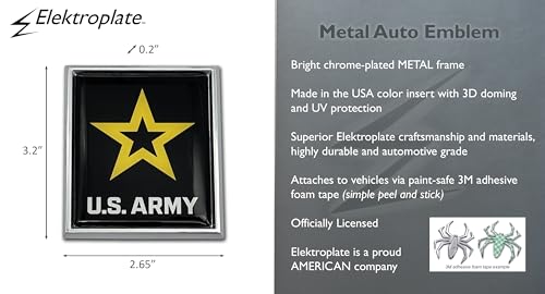 Image of Elektroplate Officially Licensed U.S. Army Star Chrome All Metal Emblem for Cars, Trucks, and All Auto | Universal Fit at 3.2 inch x 2.65 inch | Weatherproof