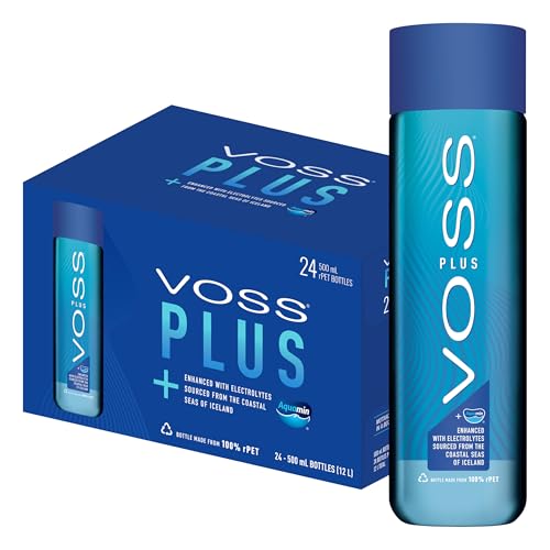 Voss Water, VOSS UK Plus, Artesian Still Water with Aquamin, Minerals and Electrolytes, Bulk pack of 24 x 500 ml