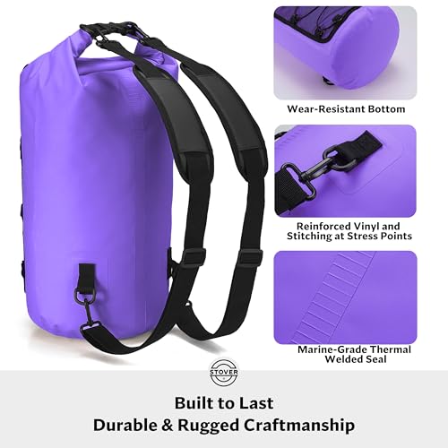 Image of STOVER 5 /10 /25 /30 /40L Waterproof Dry Backpack & Phone Case- Large Floating Dry Bag for Kayaking, Travel, Hiking, Fishing, Camping, Motorcycles & Beach, Heavy-Duty Roll Top Men /Women (Purple)