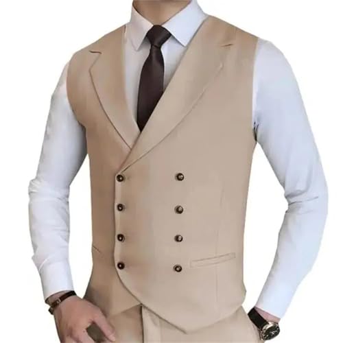 Men's Solid Color Double-Breasted Suit Vest – Formal Waistcoat For Wedding, Party, Or Business2