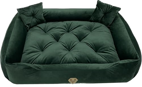 Dogs4Life Hundebett Velours XXL 135 x 100 cm | Hundebett für sehr große Hunde | Orthopädisch | Hundekissen | Waschbar | Outdoor | Mit Rand | Wasserabweisend (XL, Grünes Velours)