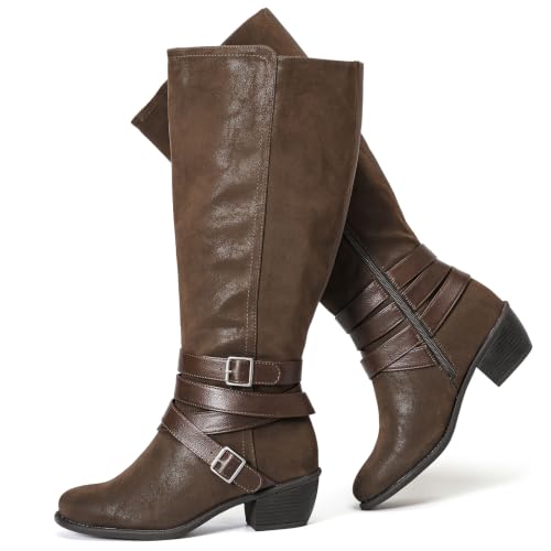 Luoika Women's Extra Wide Calf Knee High Boots.210401 Brown 8XW