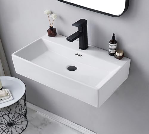 Recopilación de Lavabos de montaje en pared los 10 mejores. 43 VCCUCINE Fregadero de montaje en pared de 24 x 14 pulgadas, pequeño fregadero de baño montado en la pared, cerámica de porcelana contemporánea, moderno blanco flotante o...