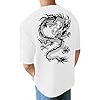 Sports T-Shirt Men's Breathable Comfortable Men's Fashion Casual Sports Retro Printed Dragon T-Shirt Short Sleeve Shirt Men's Oversize T-Shirt Loose, White, XL #3
