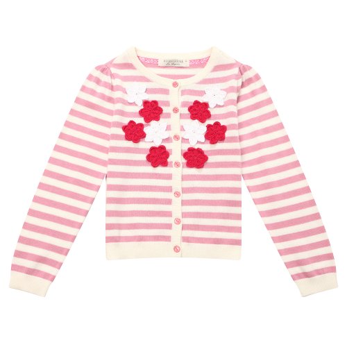 Richie House Girls' Striped Sweater with Flower Accents RH1413