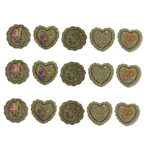 LIOOBO 15個入り チモシー草ケーキ うさぎ用噛むおもちゃ うさぎ チンチラ モルモット 小動物用 歯みがきおや