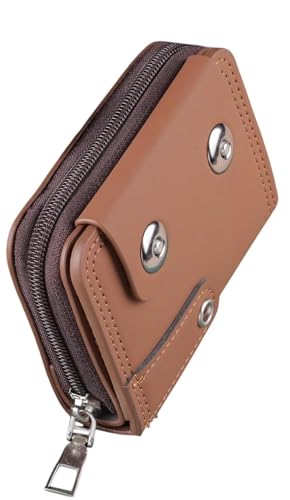 Image of Compact Accordion Card Holder Wallet with Zipper Closure Multi Slot Organizer Wallet for Cards Cash Coins and Travel Essentials (Brown)