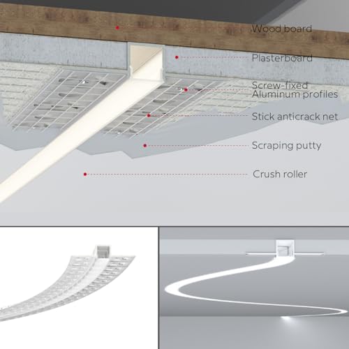 Image of Spotless Plaster in Recessed Flexible Drywall LED Channel Fully Bendable LED Aluminum Profile Track for Custom LED Strip Lighting Solutions, 3.28ft x 3 Pcs (P5615 Inside width 12.5mm /0.5 inch inch), Silver
