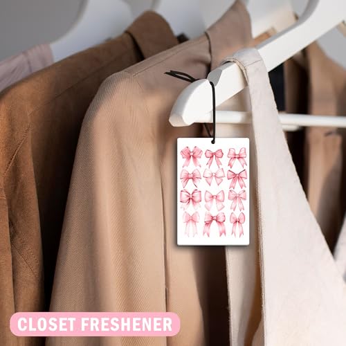 Image of Coquette Pink Bow Car Air Freshener 4Pcs, Girly Car Accessories for Women, Preppy Air Freshener forCar Interior Closet Drawer Books, Preppy Pink Cherry Butterfly CarMirror Decor Hanging