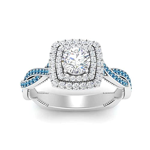 Image of Choose Your Gemstone Double Halo Twisted Shank Engagement Ring 925 Sterling Silver Round Shape Double Halo Engagement Ring Lightweight Office Wear Everyday Gift Jewelry US Size 4 to 12