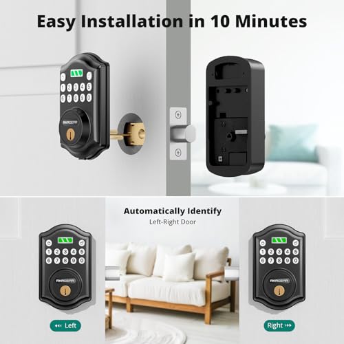 Image of AkaGear Keyless Entry Door Lock with Keypad - Smart Deadbolt for Front Door with 2 Keys - Auto Lock - Easy Installation - DS10 Mini (Matte Black)