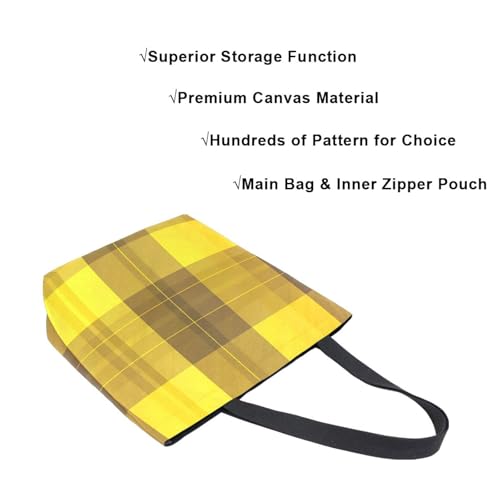 Extra Large Shoulder Tote Bag for Beach Travel Weekender Gym Yellow Brown Plaid Pattern Reusable Grocery Canvas Shopping Bag4