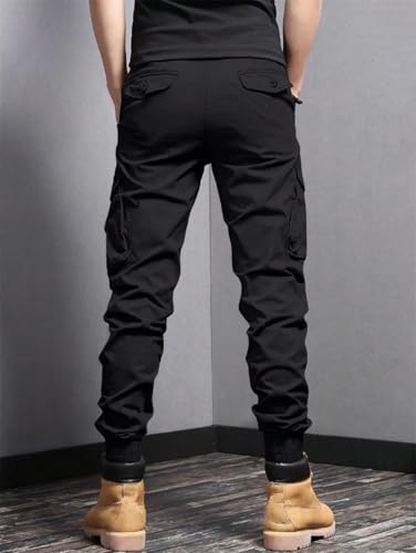 Men's Solid Color Casual Work Pants, Solid Color Outdoor Pocket Splicing Sports Pants2