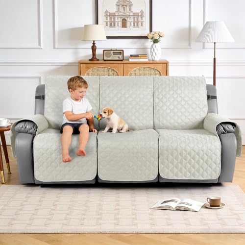 Image of TAOCOCO 100% Waterproof Recliner Covers With Leg Straps, Reversible Recliner Couch Cover For Reclining Chair, Washable Couch Protector For Pets Kids (3 Seater, Off White)