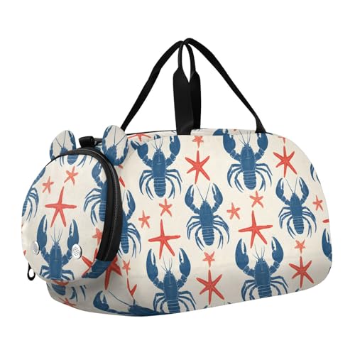 Duffle Bag for Boys or Girls with Shoes Compartment, Retro Blue Lobster Sports Travel Bag Overnight