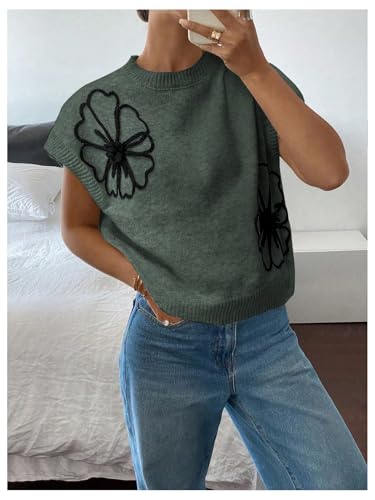 Image of SOLY HUX Women's Short Sleeve Sweater 3D Floral Sweaters Pullover Tank Tops Knit Vest Trendy Fashion Clothing