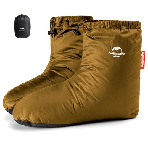 Naturehike Ultralight Winter Duck Down Booties, Camping Warm & Cozy Down Sleeping Socks for Men & Women, Down Filled Slipper Boots with Storage Bag (Brown, S)