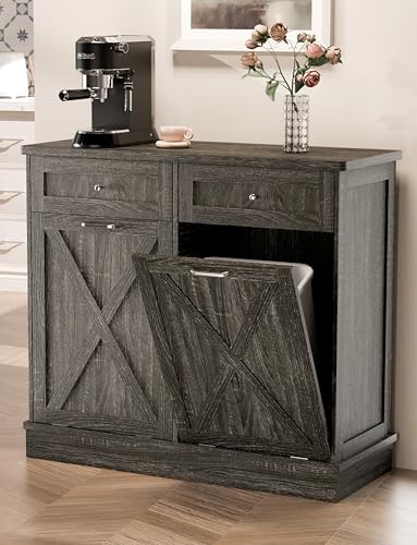 TOLEAD Farmhouse Style Kitchen Trash Cabinet, Double Tilt Out Trash