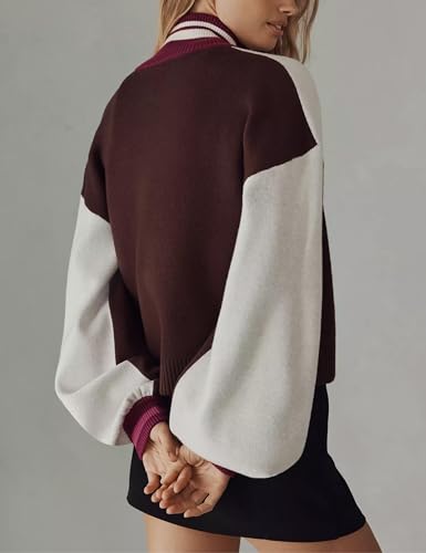 Womens Cardigan Sweaters Double Zip Up Long Sleeve Knitted Jackets Outerwear Color Block Casual Cardigan Coats4