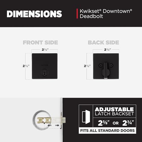 Kwikset 92580-030 Downtown Deadbolt Lock, Matte Black Square Exterior Keyed Front Entry Door thumb #6