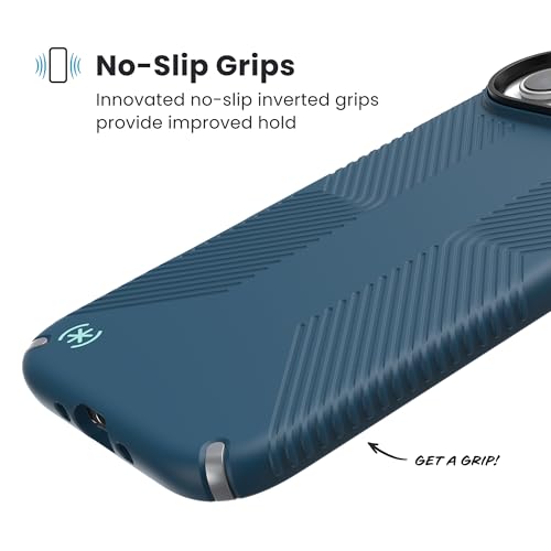 Image of Speck PRESIDIO2 Grip for iPhone 17 Air Case, MagSafe-Compatible, Slim Protective Case, DEEP SEA /Silver Metallic /Spell Blue