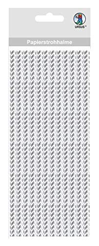 Ursus 56850008 - Papierstrohhalme mit Chevron, silber, Größe S, Länge ca. 19,5 cm, Durchmesser ca. 0,6 cm, 24 Stück, mit Folienveredelung, lebensmittelecht, zum Gestaltenm und Dekorieren