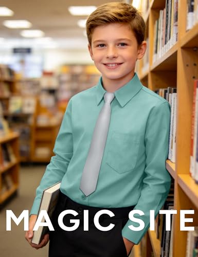 Image of Boys Long Sleeve Button-Down Dress Shirts with Tie: 2 Fabrics (Stretch /Standard) & 2 Fits (Regular /Husky)