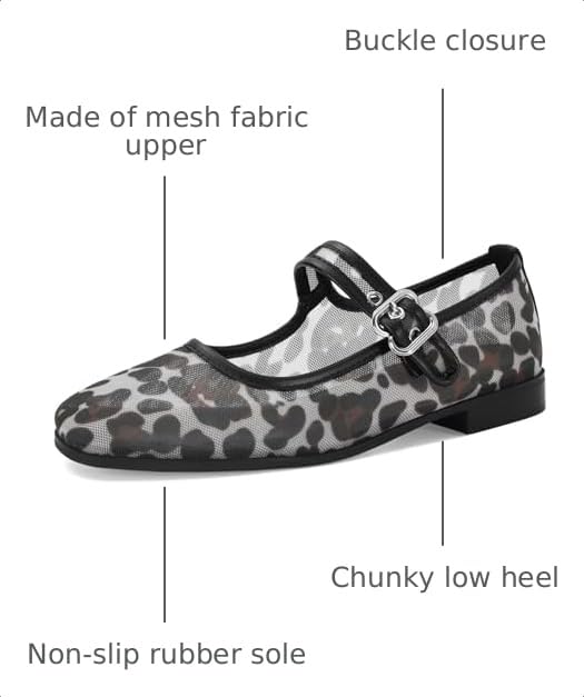 Image of DOEYG Mesh Ballet Flats Shoes for Women Leopard Animal Print Mary Jane Flats Shoes Square Toe Dress Casual Comfortable Velvet Ballerina Shoes