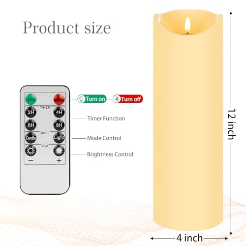 Image of Outdoor Flameless Candles With Remote, 12x4 Waterproof LED Pillar Candles | Extra Large 12x4 Inch Waterproof Design, Flickering LED Glow, Timer Remote, Battery Operated Candles For Patio & Lanterns