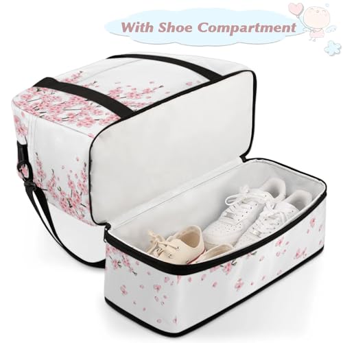 Large Weekender Overnight Bags Japanese Pink Flower Travel Duffel Bag for Women Men Gym Bag With Shoe Compartment Foldie Travel Tote Bag Carry On Personal Item Bag for Travel Gym Sports4