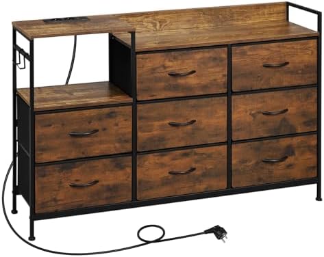 WOLTU Cómoda Dormitorio 8 Cajones de Tela, Estantes de Madera, Ar...