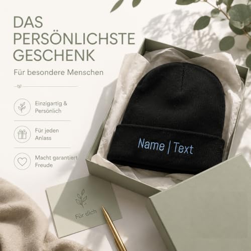 my STITCHERY Bonnet avec nom ou texte brodé - Bonnet personnalisé en tricot double couche de qualité supérieure comme idée cadeau exceptionnelle, Noir , taille unique – vue 3