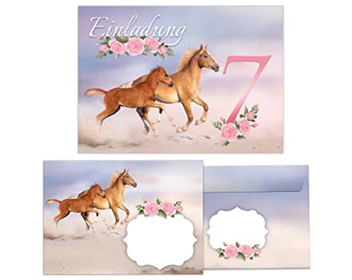 Junapack Lot de 12 cartes d'invitation pour 7e anniversaire d'enfant - Motif cheval avec poulain - 12 enveloppes - 12… - Image 3