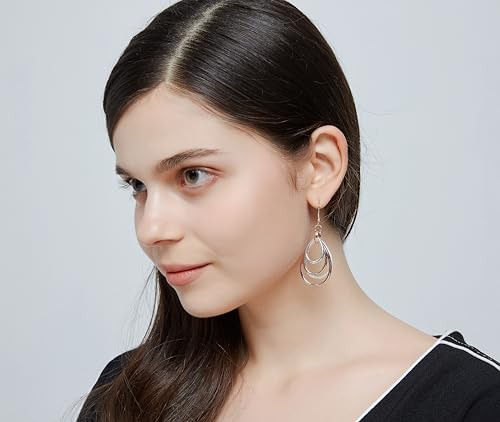 Kemstone Rose Gold & Silver Layered Dangle Earrings for Women – Lightweight Chandelier Teardrop Earrings – Hypoallergenic Fashion Jewelry Gift2