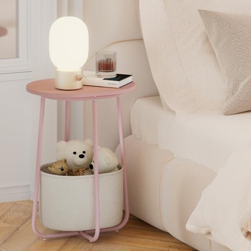 TUTOTAK-Small-Side-Table-Oval-End-Table-Night-Stand-Bedside-Table-Sofa-Table-with-Cloth-Storage-Basket-Living-Room-Bed-Room-Pink-TB01BP063 TUTOTAK Small Side Table Oval End Table Night Stand Bedside Table Sofa Table with Cloth Storage Basket Living Room Bed Room Pink TB01BP063
